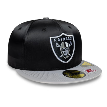 Pictured is this NFL Satin LA Raiders 59FIFTY Fitted cap in black & grey. 4
