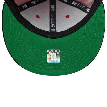Pictured is this NFL Satin San Francisco 49ers 59FIFTY Fitted cap in red & black. 2
