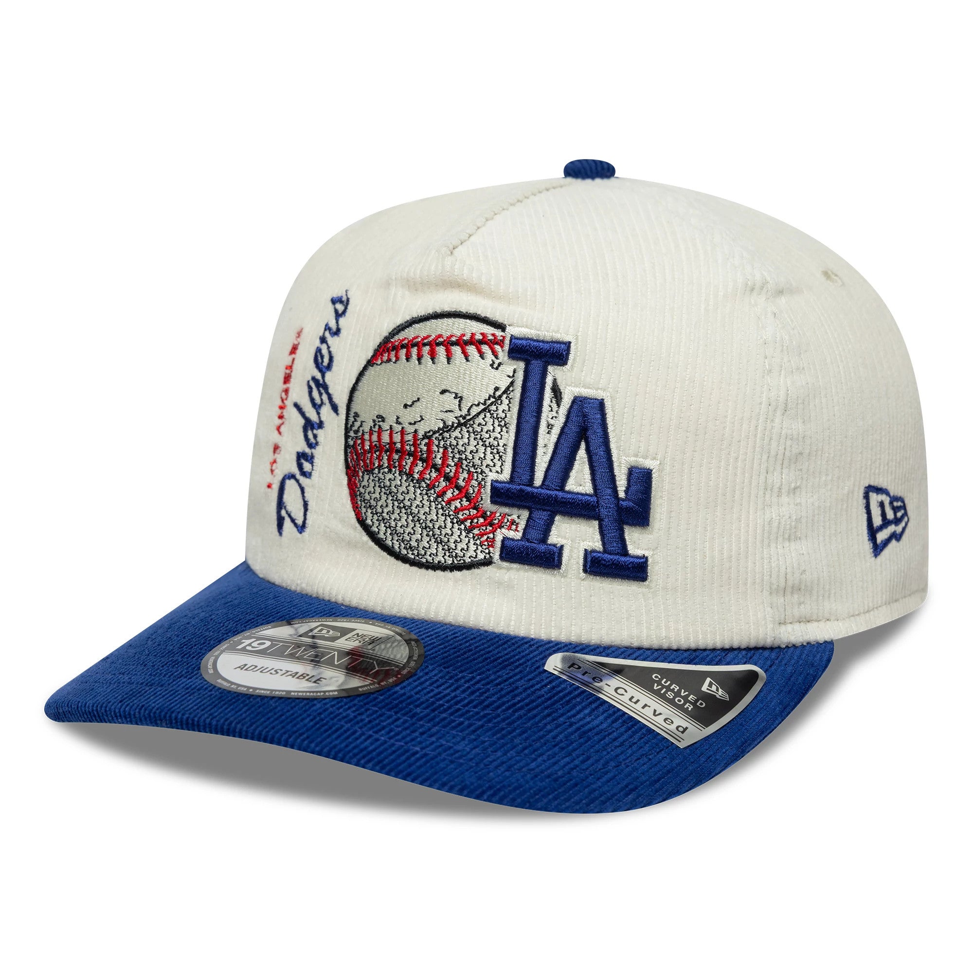 Pictured is this MLB Retro Dynasty LA Dodgers Cord 19TWENTY cap in cream & blue. 4