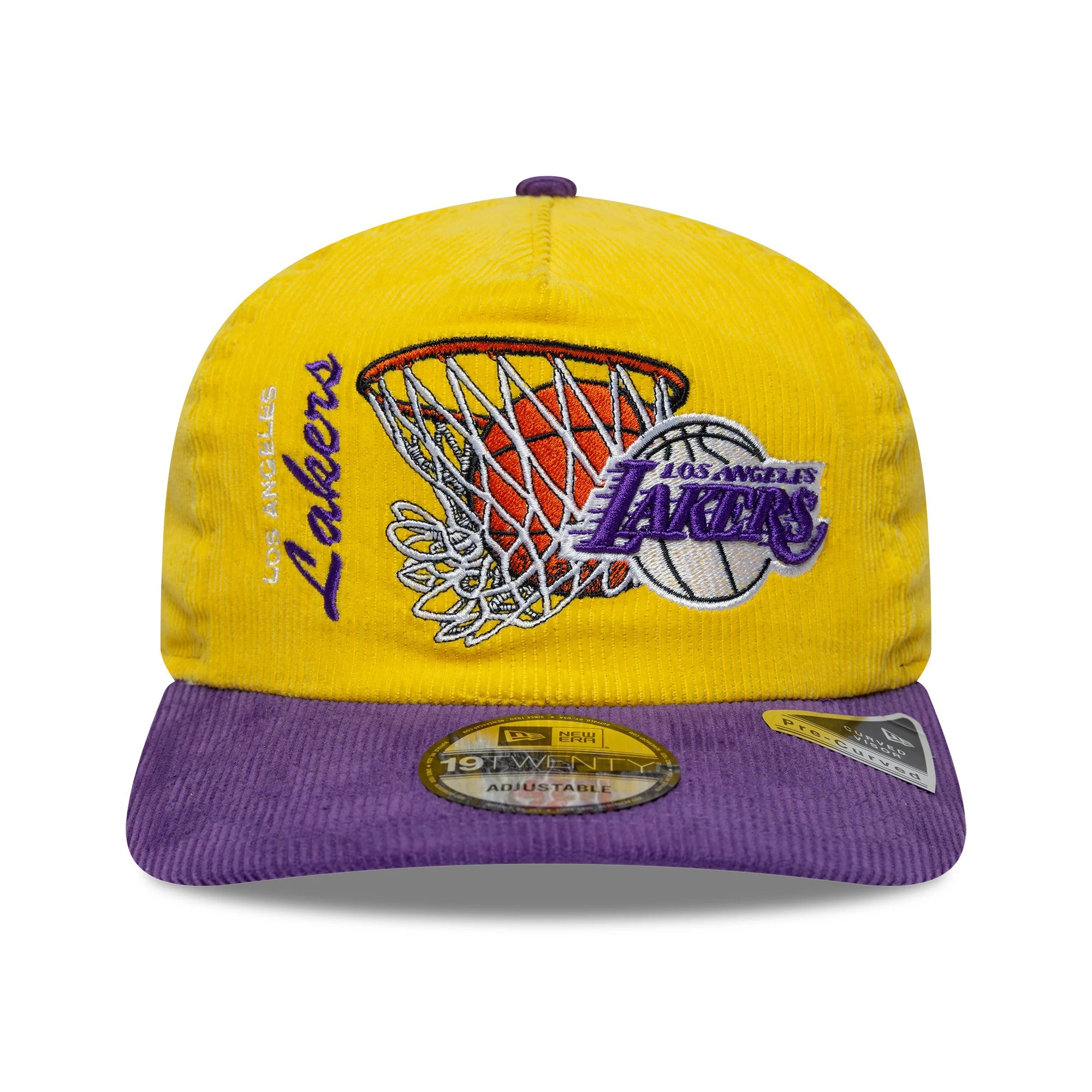 Pictured is this NBA Retro Dynasty LA Lakers Cord 19TWENTY cap in yellow & purple. 3