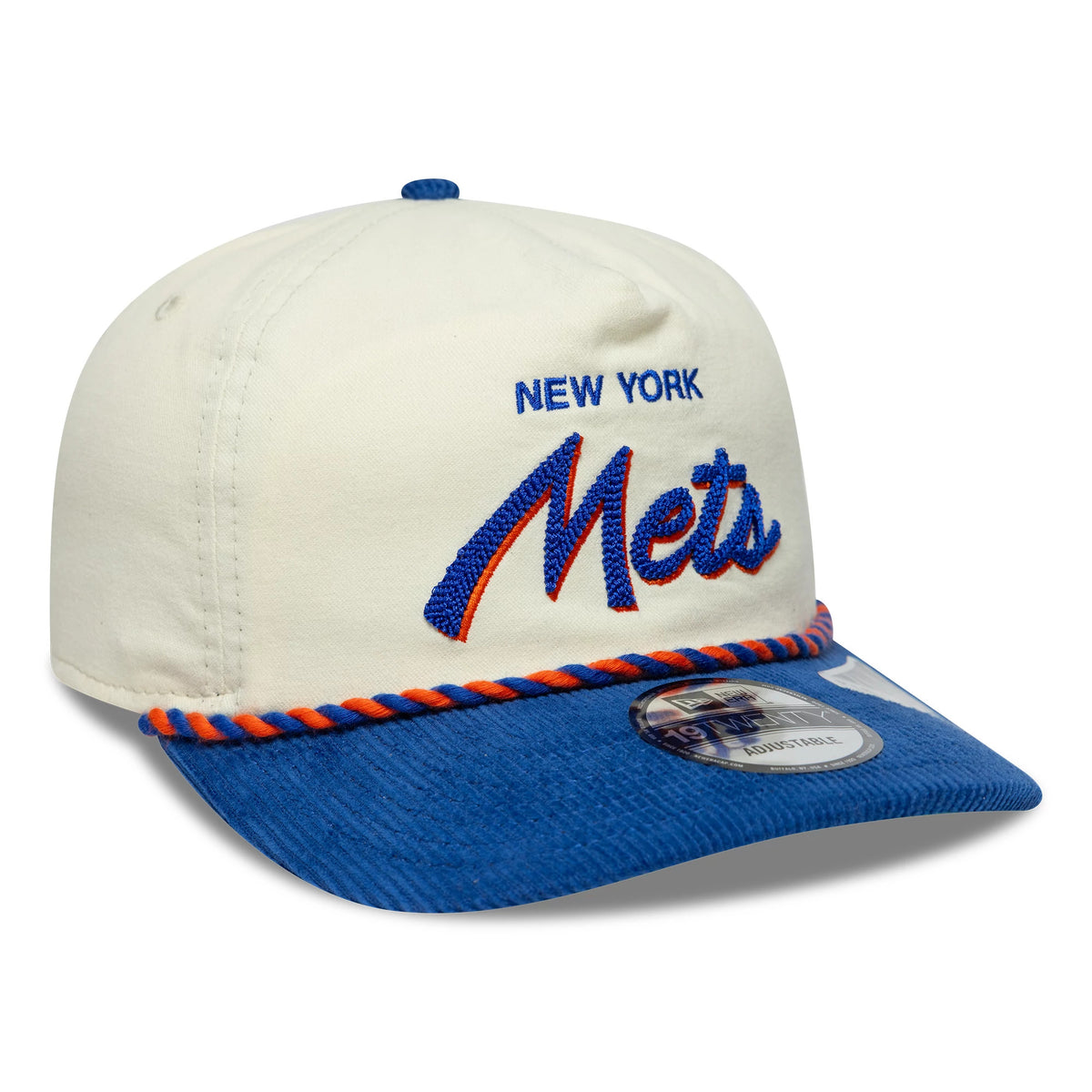 Pictured is this MLB Retro Dynasty New York Mets Cord 19TWENTY cap in cream & blue. 4