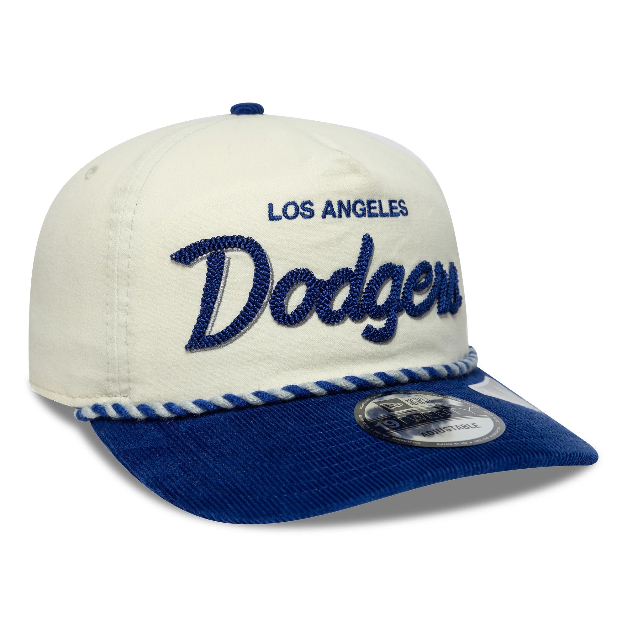 Pictured is this MLB Retro Dynasty LA Dodgers Cord 19TWENTY cap in cream & blue. 4
