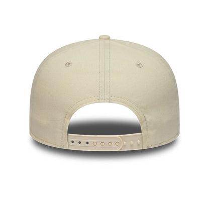 Paramount Yellowstone Light Beige New Era 19TWENTY Adjustable Cap, rear view showing the unstructured light beige crown with matching top button, two embroidered eyelets on each side, and an adjustable snapback closure for a customised fit.