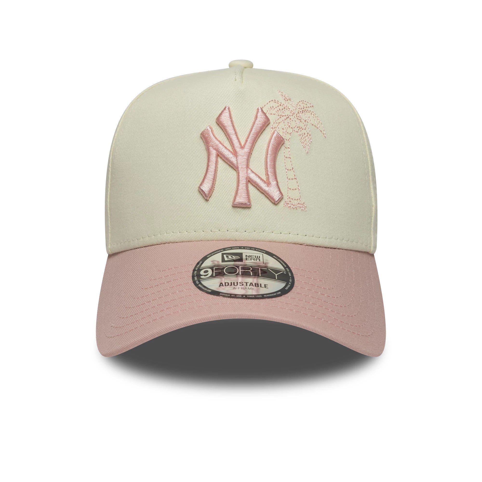 Pictured is this MLB Palm New York Yankees 9FORTY A-Frame cap in white & pink. 2
