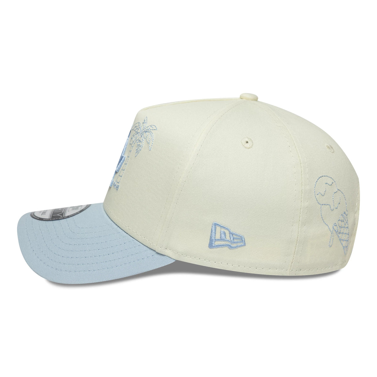 Pictured is this MLB Palm LA Dodgers 9FORTY A-Frame cap in white & blue. 5