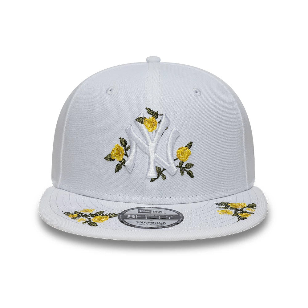 Pictured is this MLB Floral New York Yankees 9FIFTY Snapback cap in white. 2