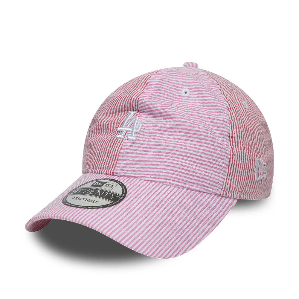 Pictured is this MLB Stripe LA Dodgers 9TWENTY cap in red and pink. 1