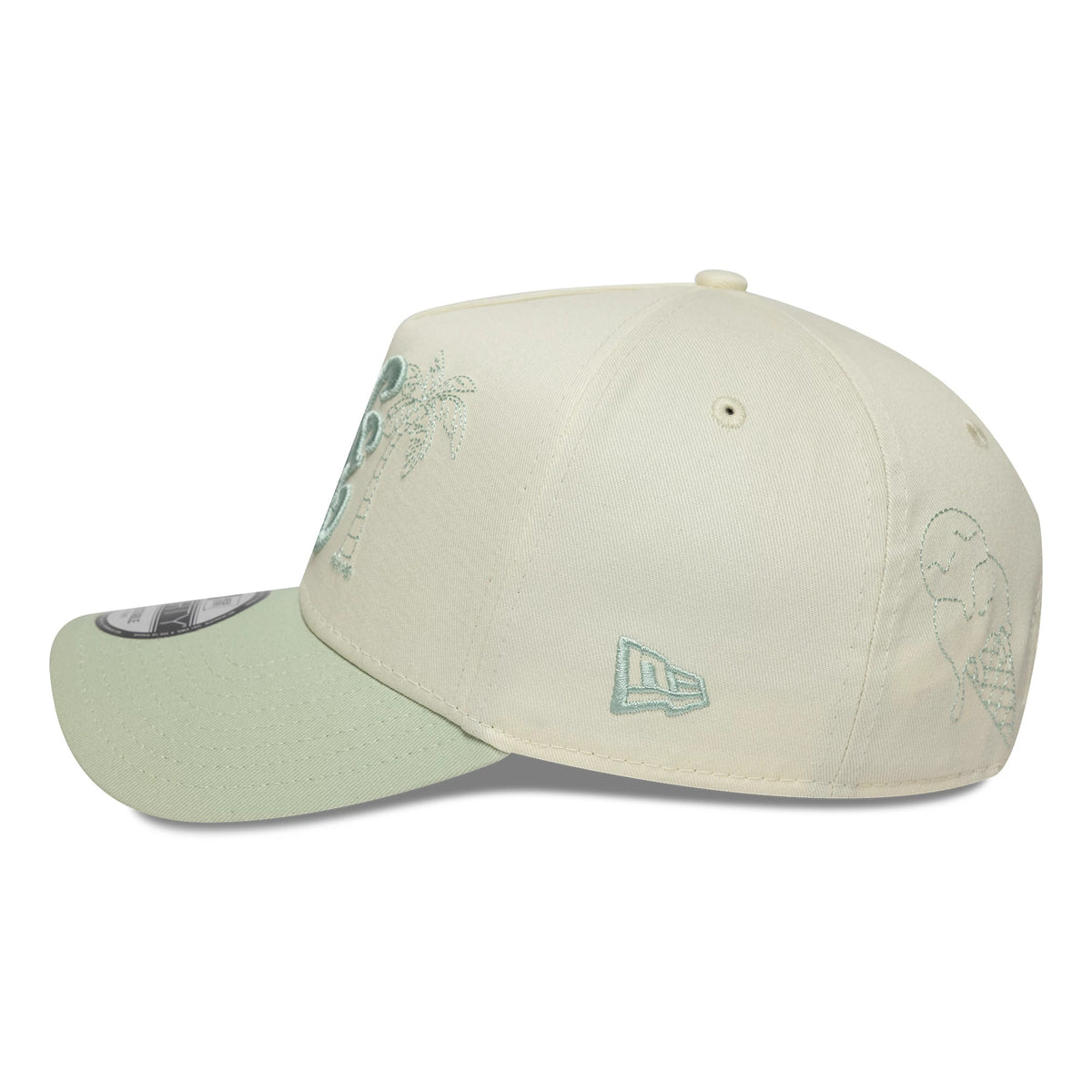 Pictured is this New Era Palm 9FORTY A-Frame cap in white & green. 6
