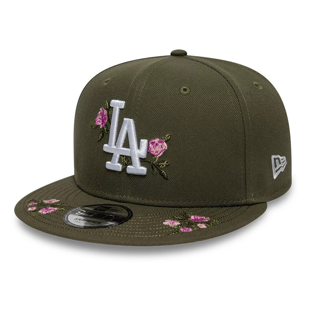 Pictured is this MLB Floral LA Dodgers 9FIFTY Snapback cap in green. 1