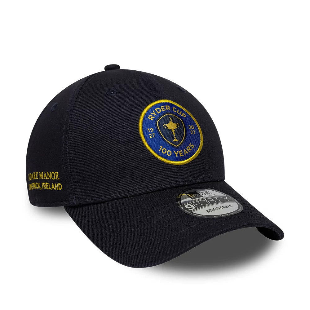 Pictured is this Ryder Cup Europe 2027 100 Years 9FORTY cap in navy. 1