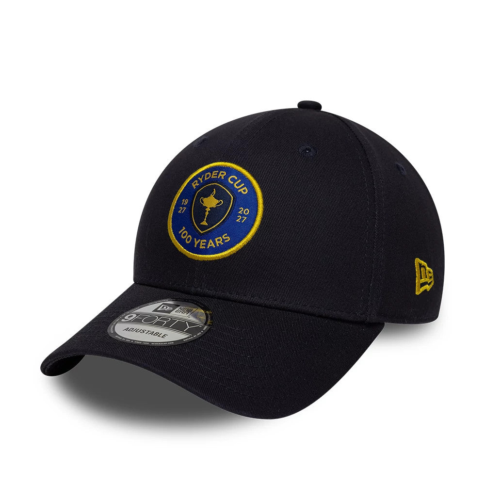 Pictured is this Ryder Cup Europe 2027 100 Years 9FORTY cap in navy. 3