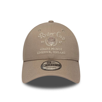 Pictured is this Ryder Cup 2027 9FORTY cap in light brown. 2