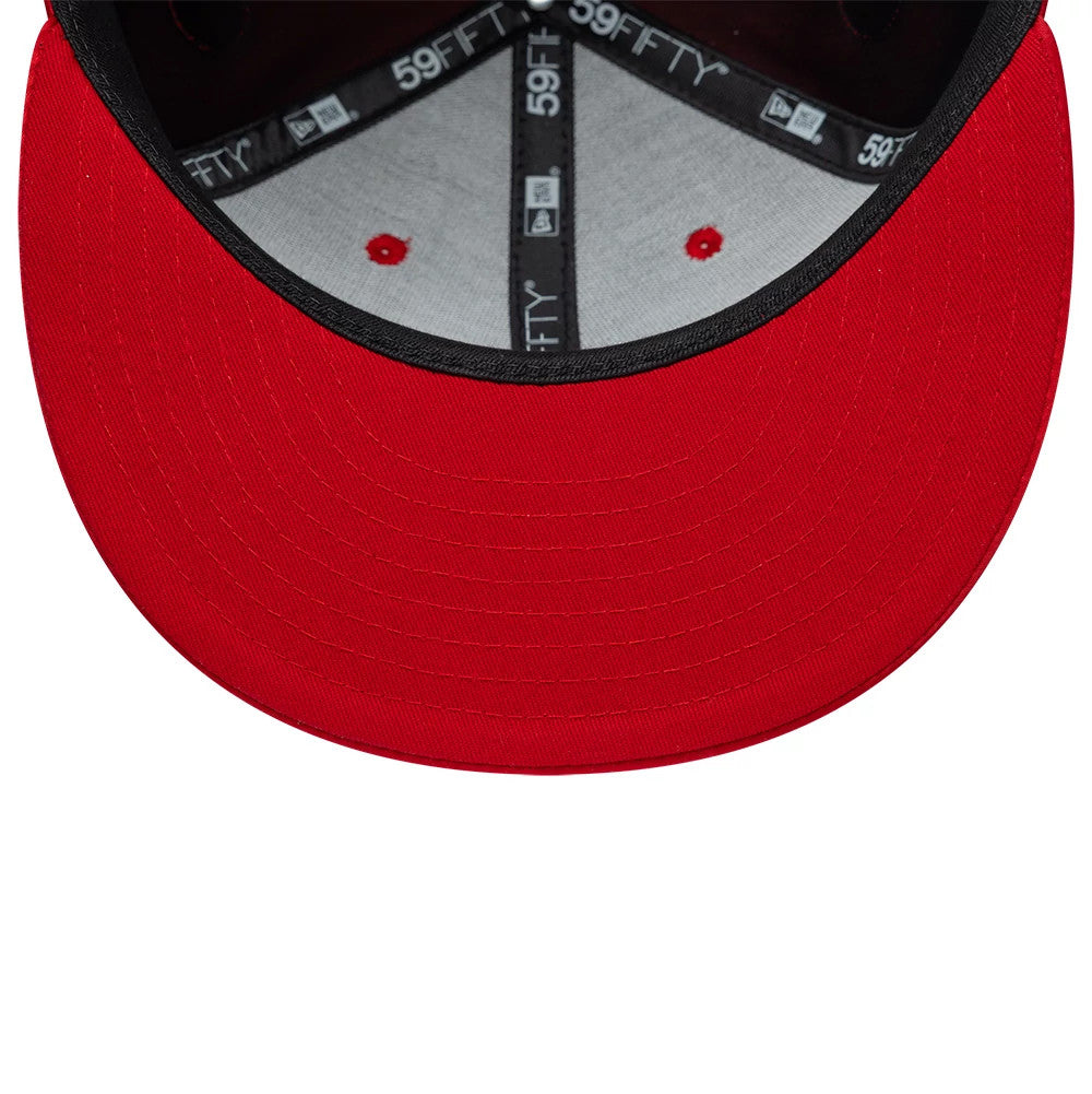 Pictured is this New Era Satin Horn 59FIFTY Fitted cap in red. 7