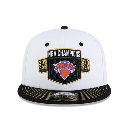 Pictured is this NBA Finals Champions 2026 New York Knicks 9FIFTY Snapback cap in white. 3