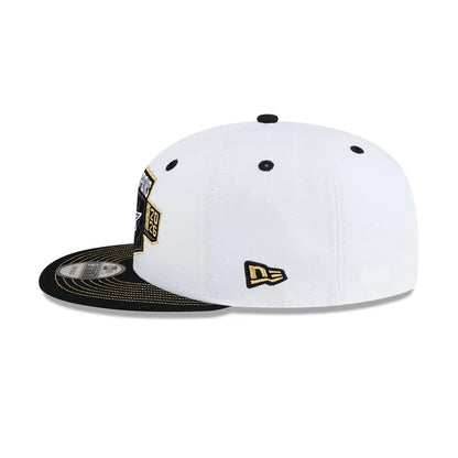 Pictured is this NBA Finals Champions 2026 New York Knicks 9FIFTY Snapback cap in white. 7