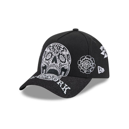 Pictured is this MLB Day Of The Dead New York Yankees 9FORTY A-Frame cap in black. 1