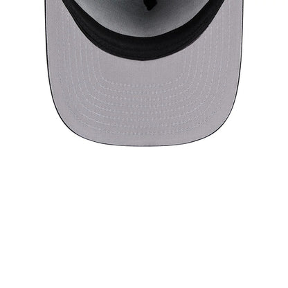 Teenage Mutant Ninja Heroes Black New Era 59FIFTY A-Frame Fitted Cap, inside view showing a grey undervisor with concentric stitching patterns, a black sweatband encircling the interior, and contrasting black taping securing the crown panels.