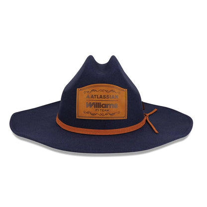 Pictured is this Williams Austin Race Special Wide Brim Fedora Cowboy hat in navy. 2