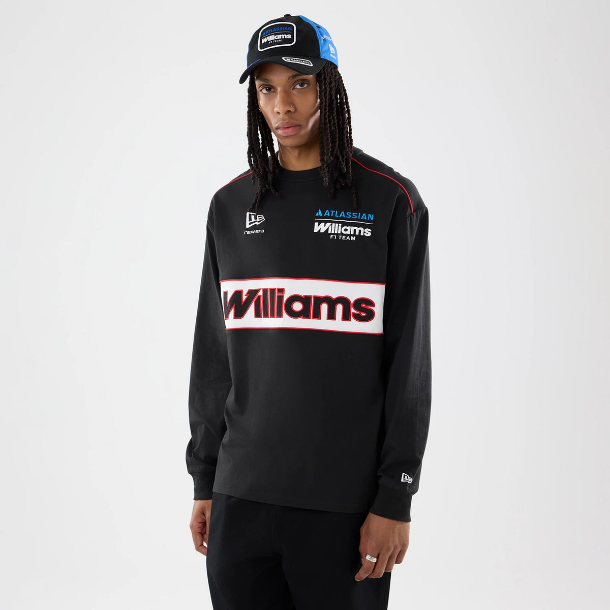 The model is wearing this Williams Vegas Race Special Long Sleeve T-Shirt in black. 1