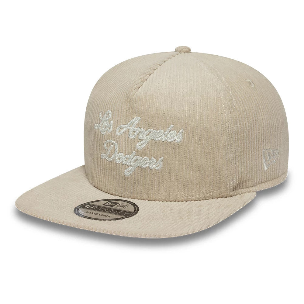 Pictured is this MLB Script Cord LA Dodgers 19TWENTY cap in light beige. 1