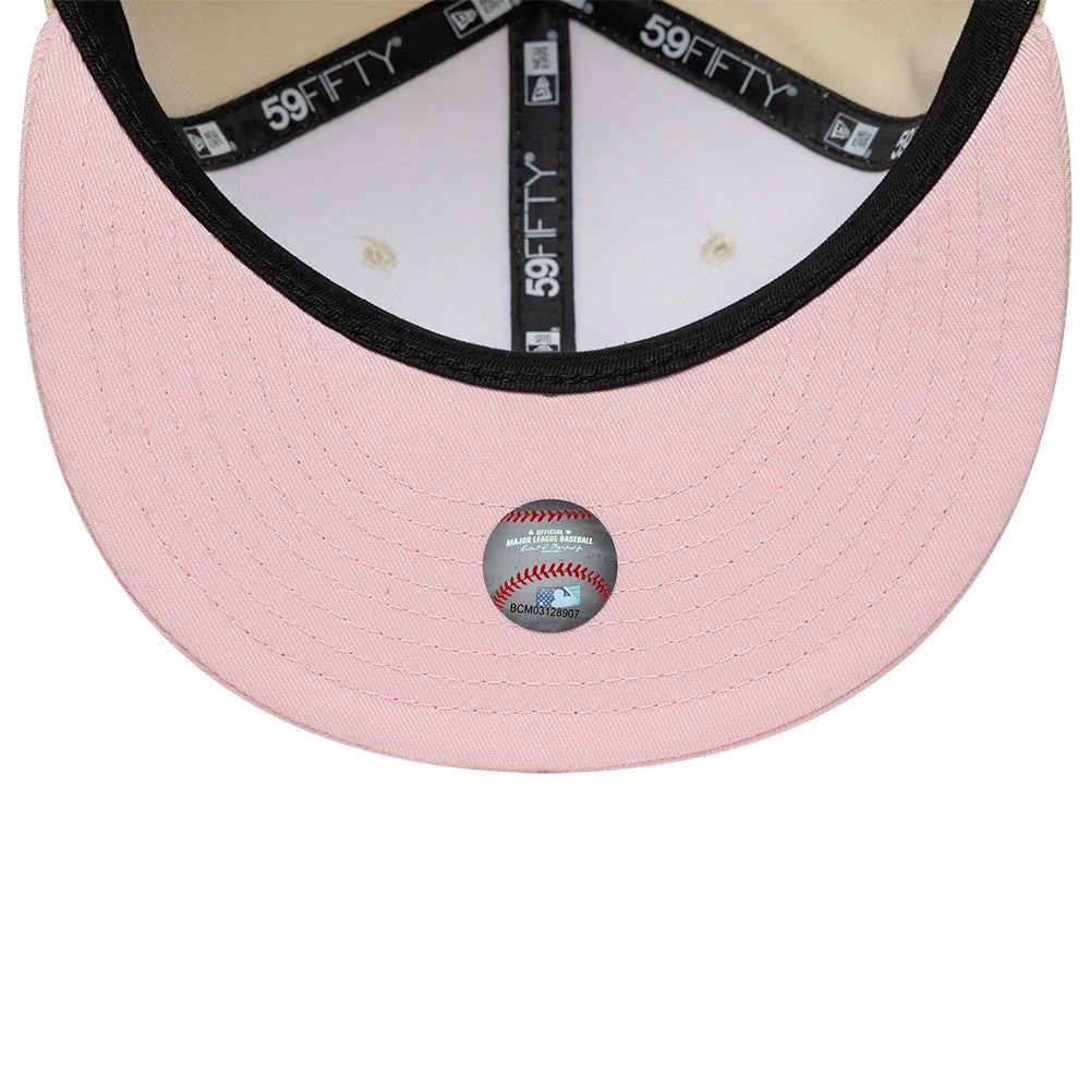 Pictured is this MLB League Essential LA Dodgers 59FIFTY Fitted cap in cream & pink. 7
