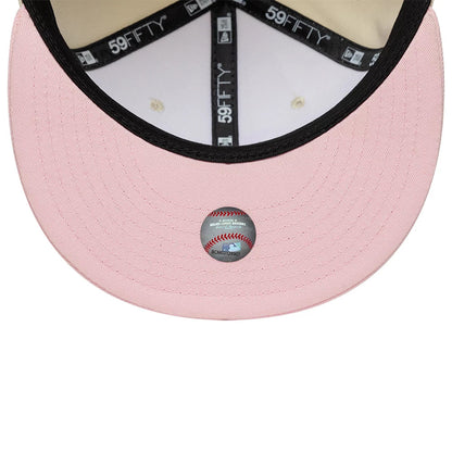 Pictured is this MLB League Essential LA Dodgers 59FIFTY Fitted cap in cream & pink. 7