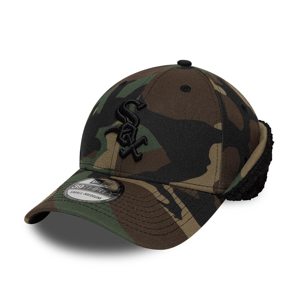 Pictured is this MLB Chicago White Sox 39THIRTY Downflap Stretch Fit cap in woodland camo. 1