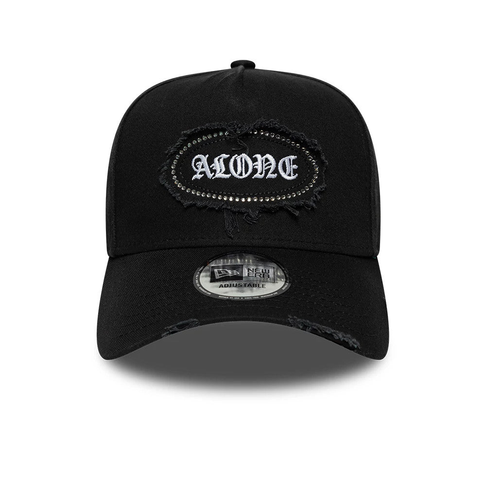 Pictured is this New Era Gem Distressed New Era 9FORTY E-Frame cap in black. 2