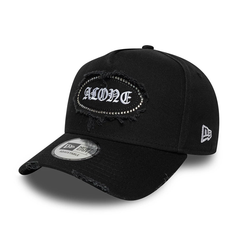 Pictured is this New Era Gem Distressed New Era 9FORTY E-Frame cap in black. 1