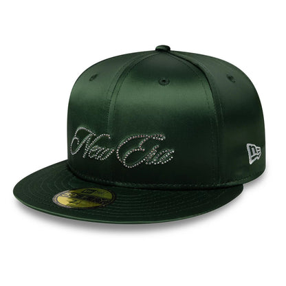 Pictured is this New Era Satin Diamante New Era 59FIFTY Fitted cap in dark green. 1