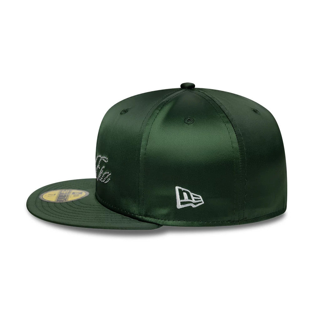 Pictured is this New Era Satin Diamante New Era 59FIFTY Fitted cap in dark green. 4