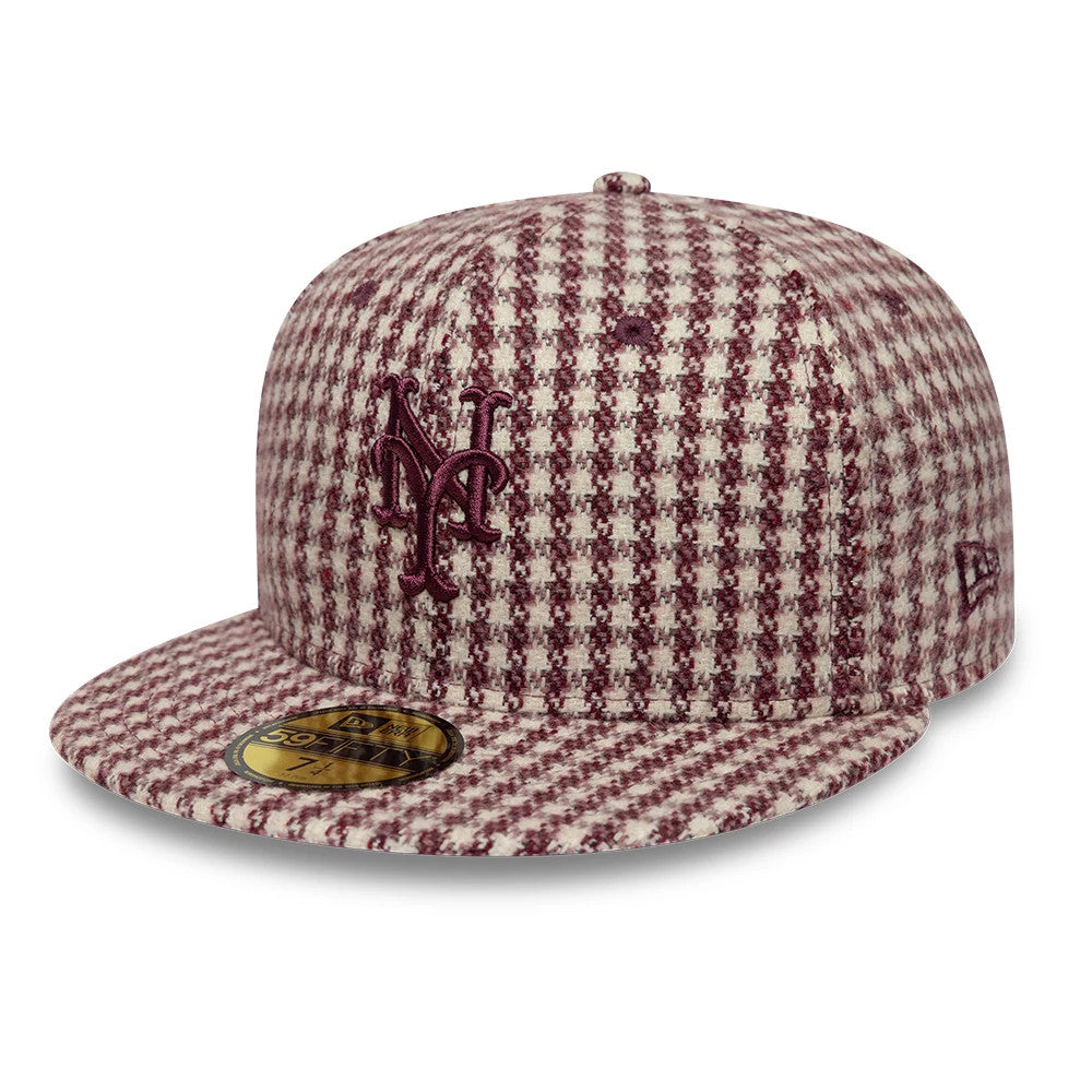 Pictured is this MLB Houndstooth New York Mets 59FIFTY Fitted cap in dark purple. 1