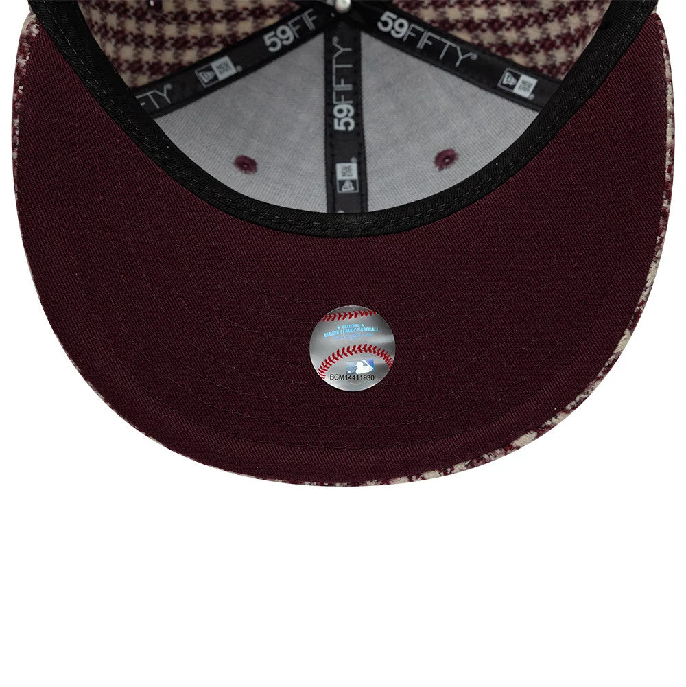 Pictured is this MLB Houndstooth New York Mets 59FIFTY Fitted cap in dark purple. 2