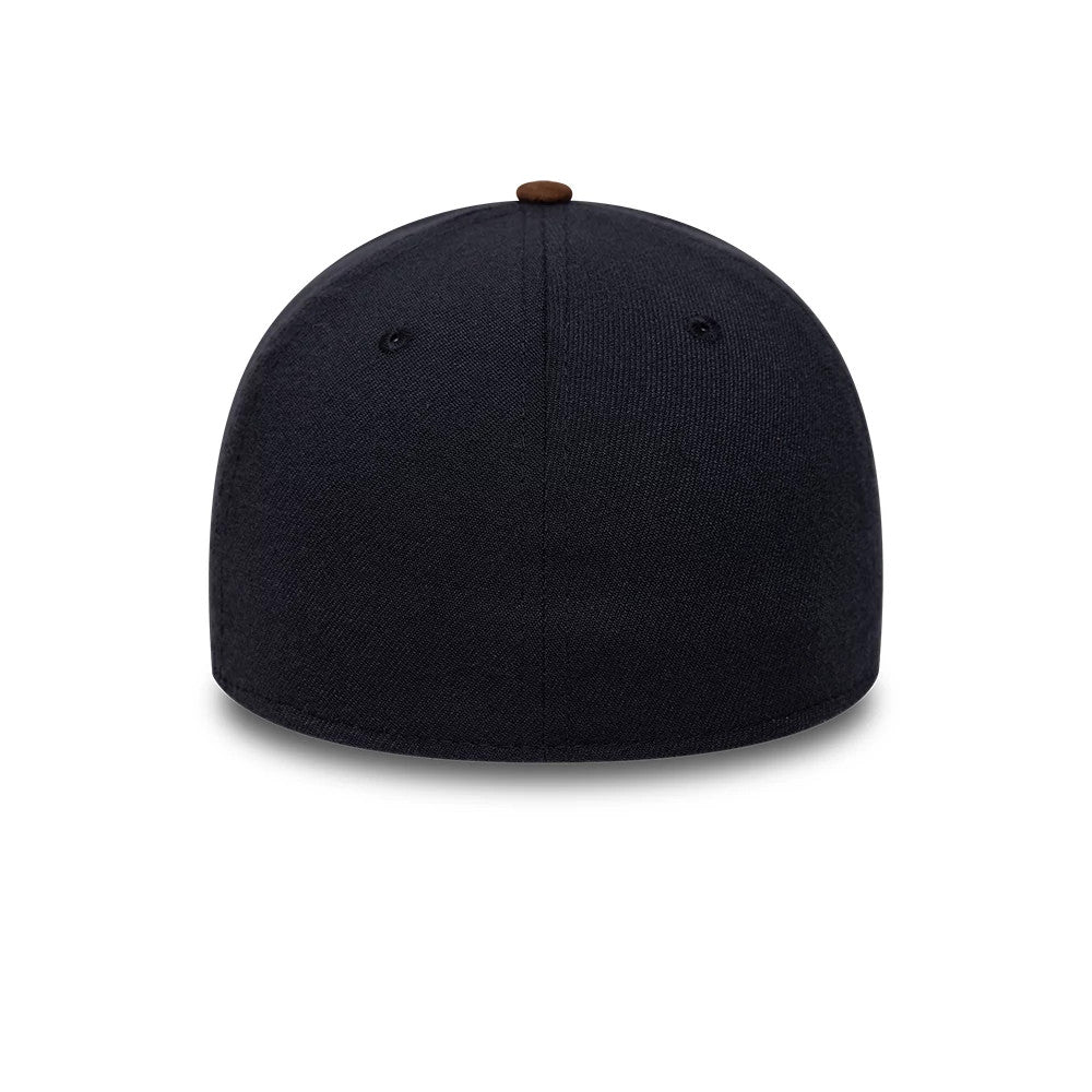 Pictured is this MLB Faux Suede New York Mets 39THIRTY Stretch Fit cap in navy & brown. 6