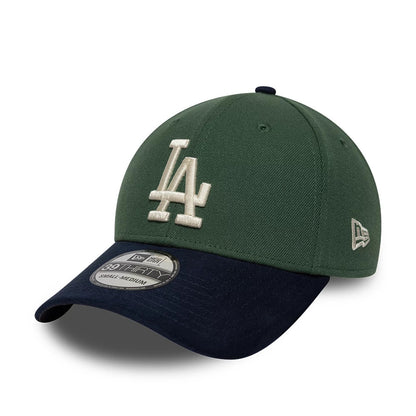 Pictured is this MLB Faux Suede LA Dodgers 39THIRTY Stretch Fit cap in dark green & navy. 1