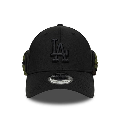Pictured is this MLB LA Dodgers 39THIRTY Downflap Stretch Fit cap in black. 2