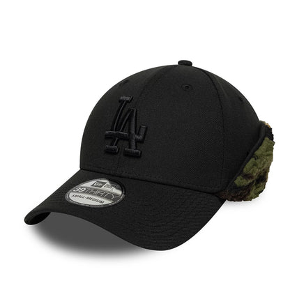 Pictured is this MLB LA Dodgers 39THIRTY Downflap Stretch Fit cap in black. 1