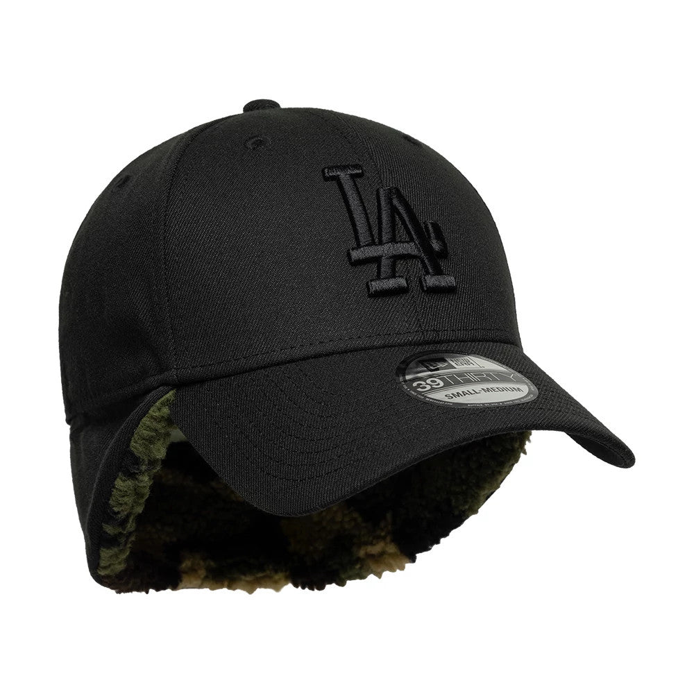 Pictured is this MLB LA Dodgers 39THIRTY Downflap Stretch Fit cap in black. 8