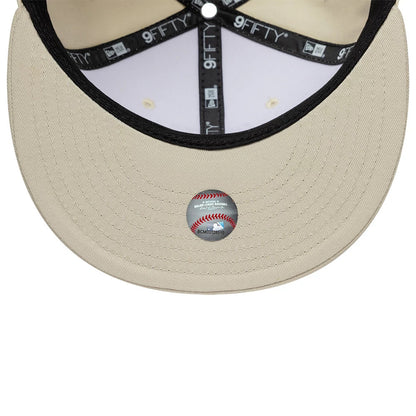 Pictured is this New Era Fabric Script 9FIFTY Snapback cap in Cream & black. 7