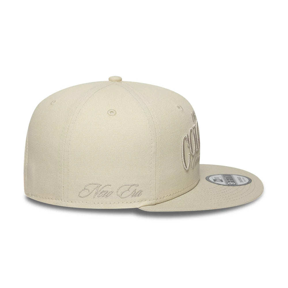 Pictured is this New Era Fabric Script 9FIFTY Snapback cap in Cream & black. 5