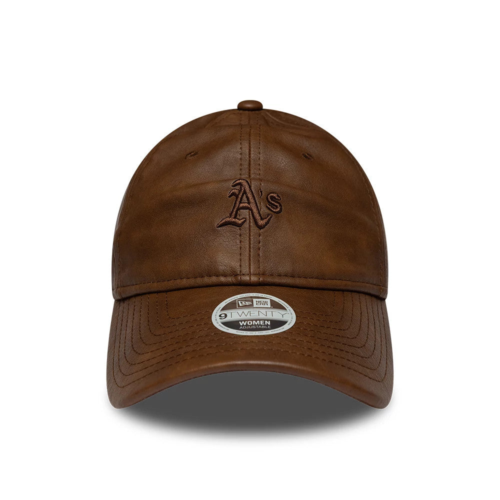 Pictured is this Womens MLB Washed PU Athletics 9TWENTY cap in brown. 2