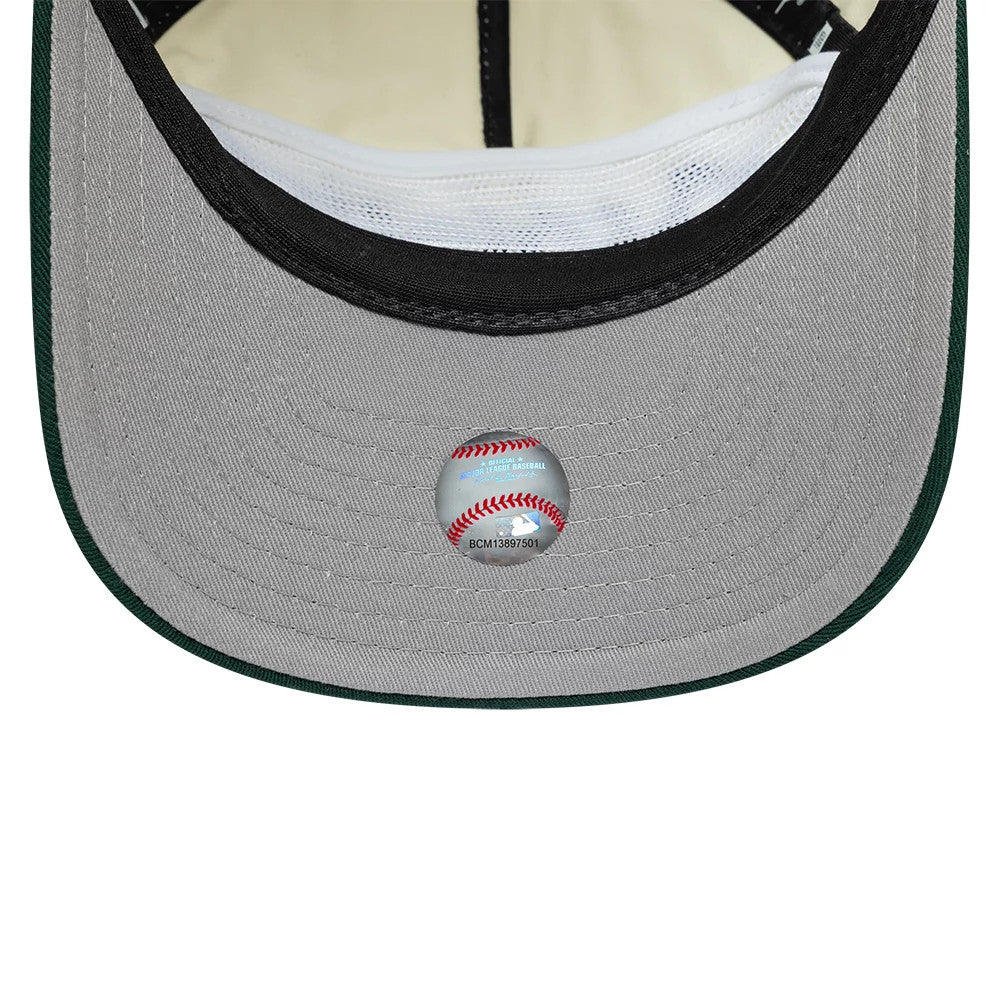 Pictured is this MLB Script Athletics 19TWENTY cap in cream & green. 2