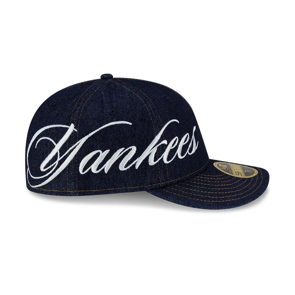 Pictured is this MLB Denim New York Yankees Low Profile 59FIFTY Fitted cap in navy. 5