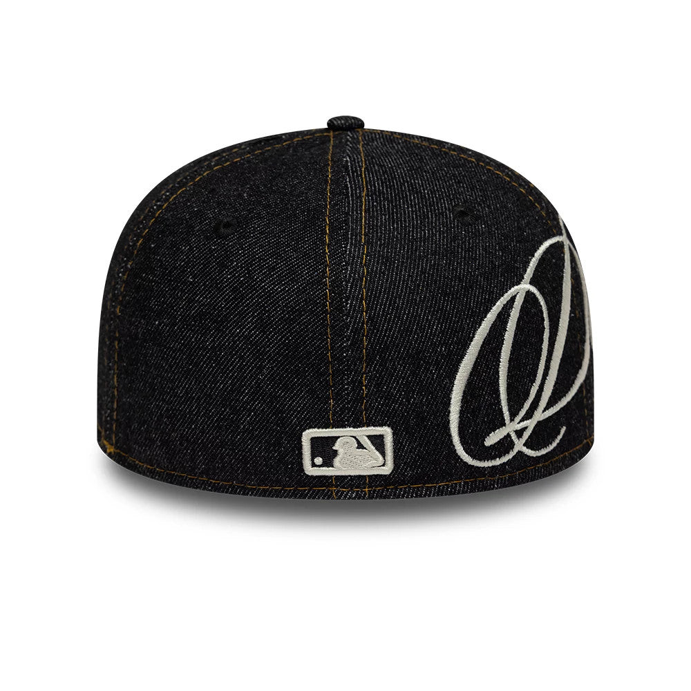 Pictured is this MLB Denim LA Dodgers Low Profile 59FIFTY Fitted cap in black. 7
