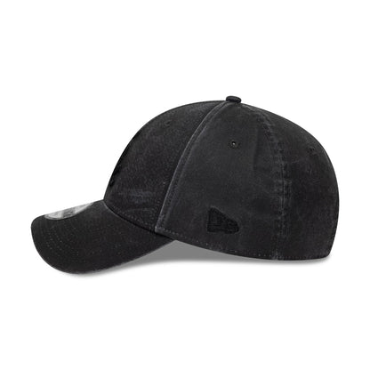 Chicago White Sox MLB Ombre Black New Era 9FORTY Adjustable Cap, side view showing the black embroidered New Era flag logo on the left side, gently curved black visor, and structured panels with a 9FORTY size sticker on the visor.