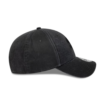 Chicago White Sox MLB Ombre Black New Era 9FORTY Adjustable Cap, side view showing the black fade effect on the structured crown, with a New Era flag logo on the left side and a curved black visor with a 9FORTY size sticker.