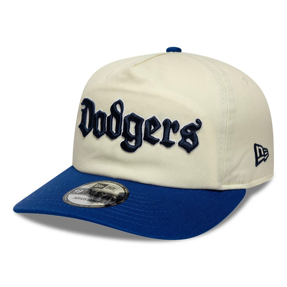 Pictured is this MLB Script LA Dodgers 19TWENTY cap in cream & blue. 4