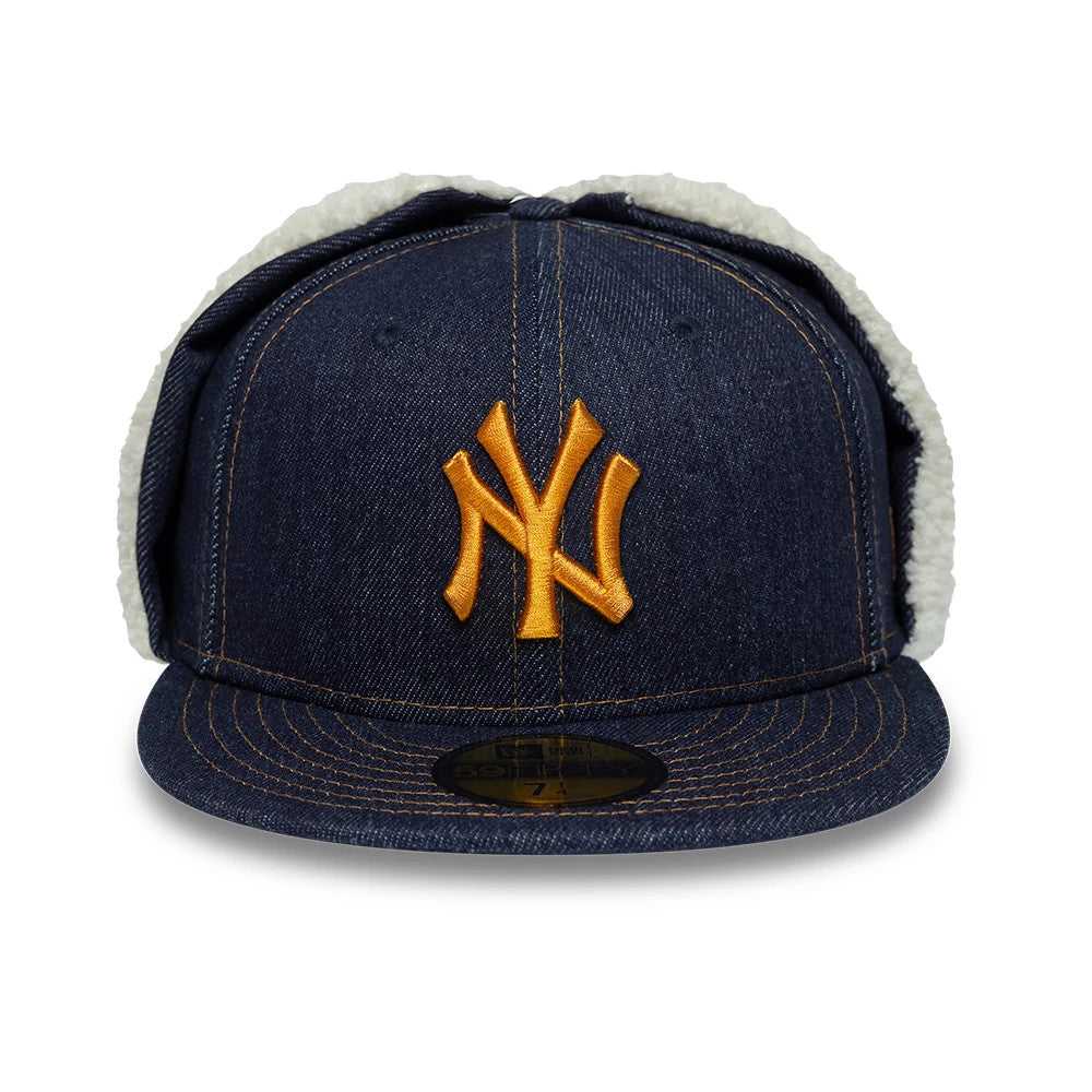 Pictured is this MLB Denim New York Yankees Dogear 59FIFTY Fitted cap in navy. 3