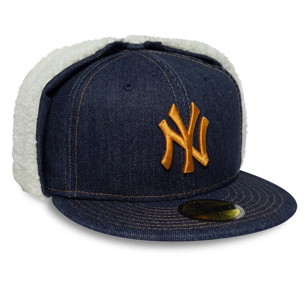 Pictured is this MLB Denim New York Yankees Dogear 59FIFTY Fitted cap in navy. 4