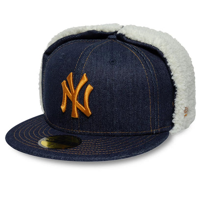 Pictured is this MLB Denim New York Yankees Dogear 59FIFTY Fitted cap in navy. 1